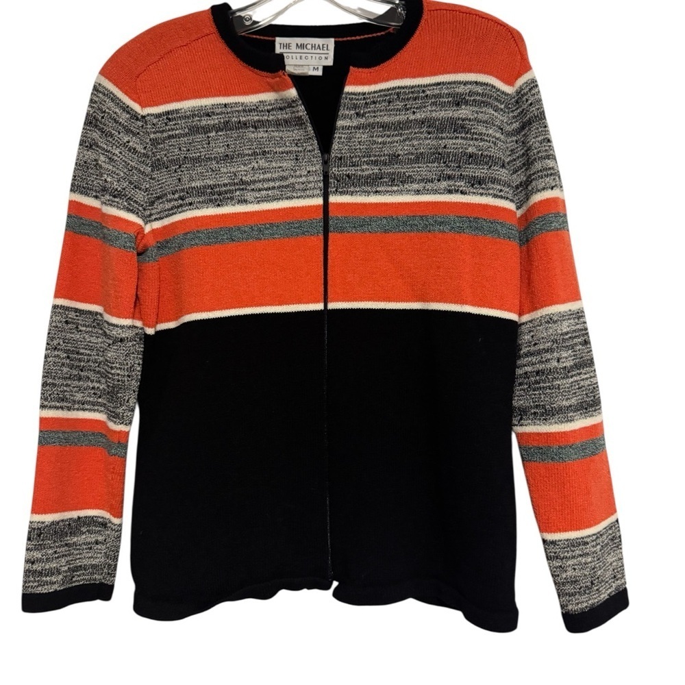 Women's Striped Cardigan - Orange, Black, Gray